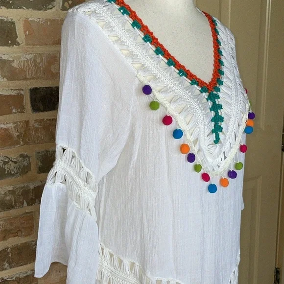 Beach by Exist Pom Pom and Crochet Swimsuit Coverup Size S/M - Picture 3 of 11